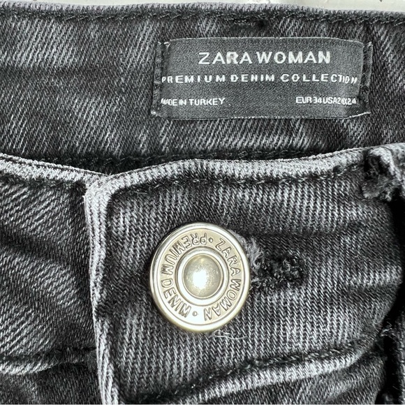 ZARA “The Skinny” Premium Black Distressed embroidered Skinny stretch jeans - Picture 4 of 10